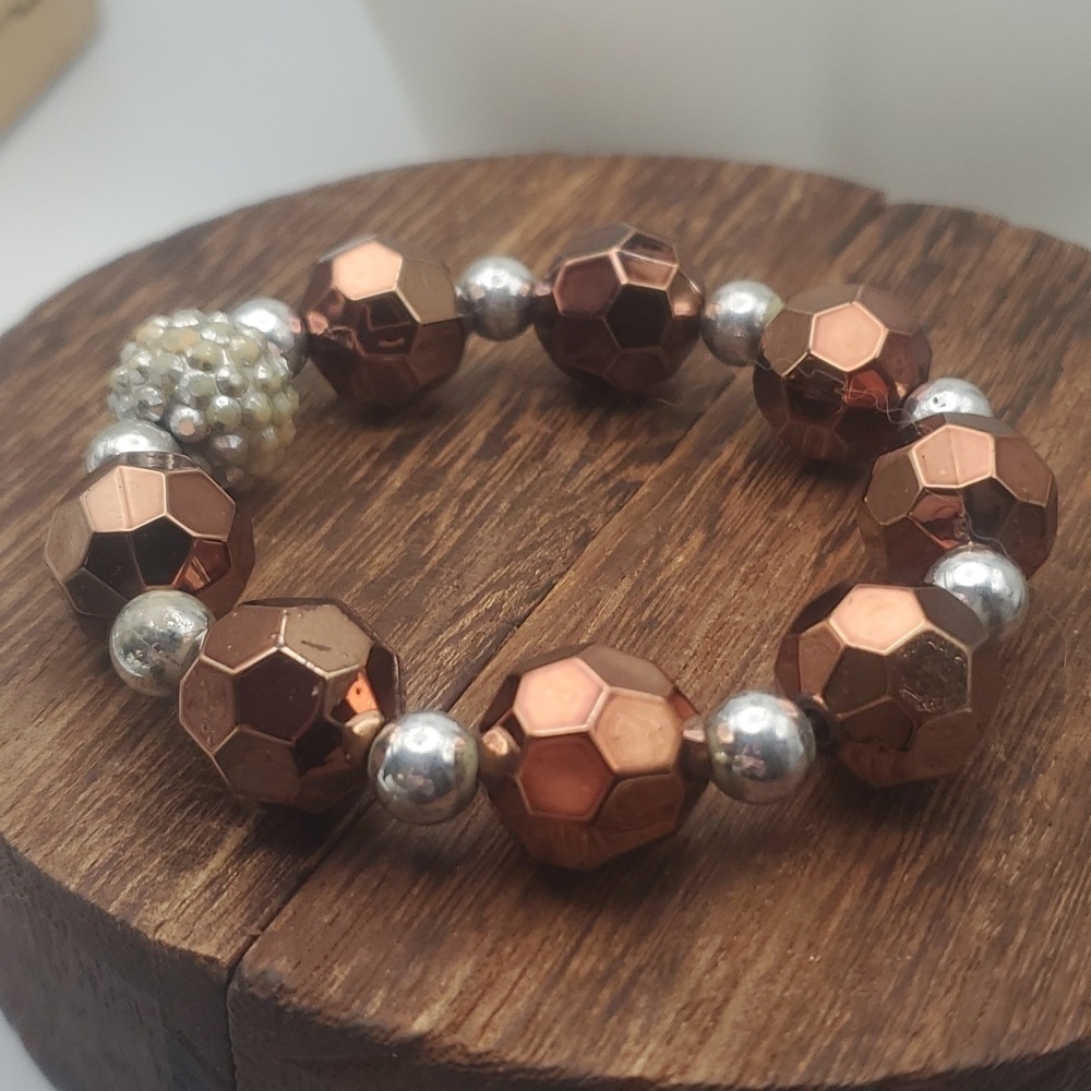 B2215 copper beaded faceted‎ stretch bracelet